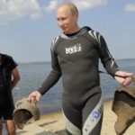 Putin "discovering" Roman pots in the Black Sea whilst on a diving holiday.